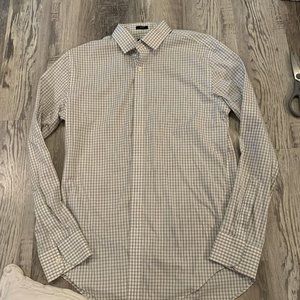 J Crew Wrinkle Free Slim Fit Button Shirt Mens M Medium White Grey Check Flex